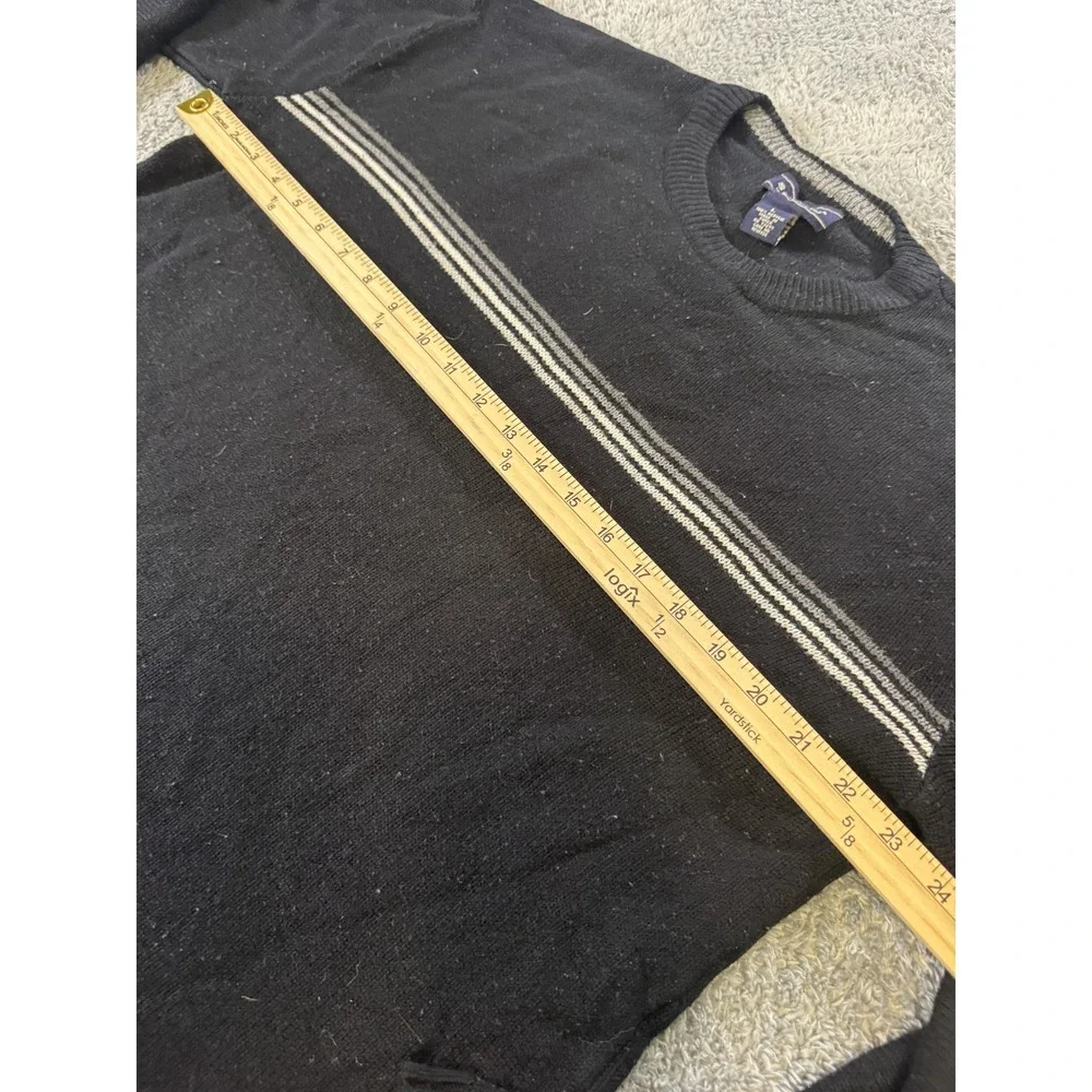 Sonoma Mens Striped Crewneck Sweater L Black Acrylic Knit Vintage Style